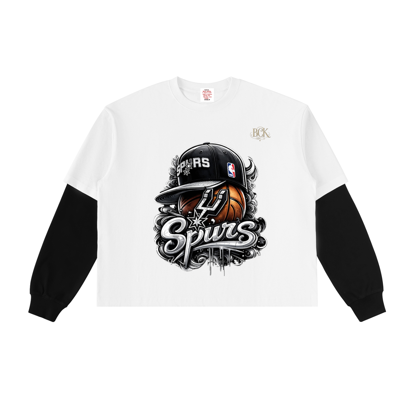 Layered Contrast Sleeve Cotton T-Shirt