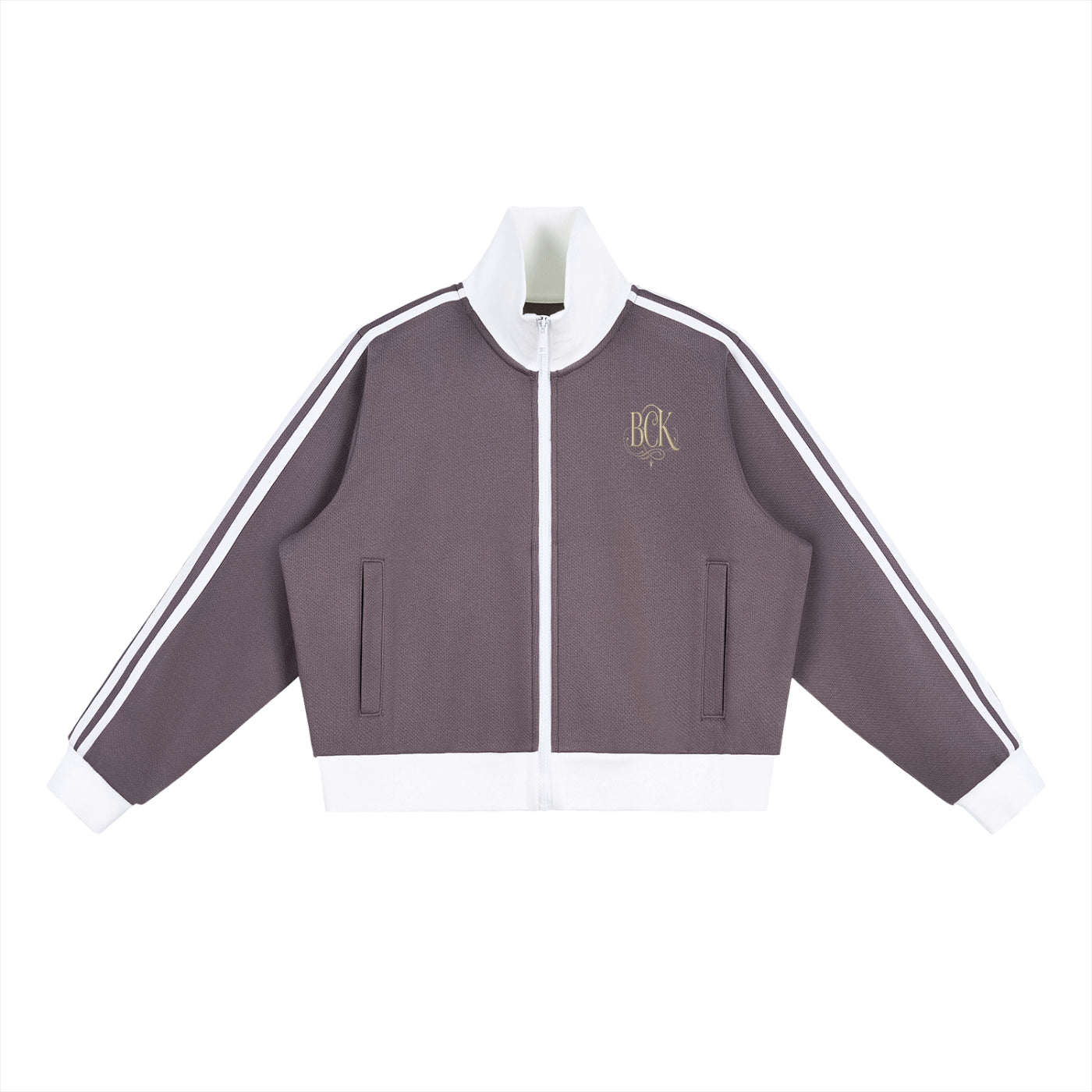 Contrast Side Stripe Fleece Cropped Track Jacket