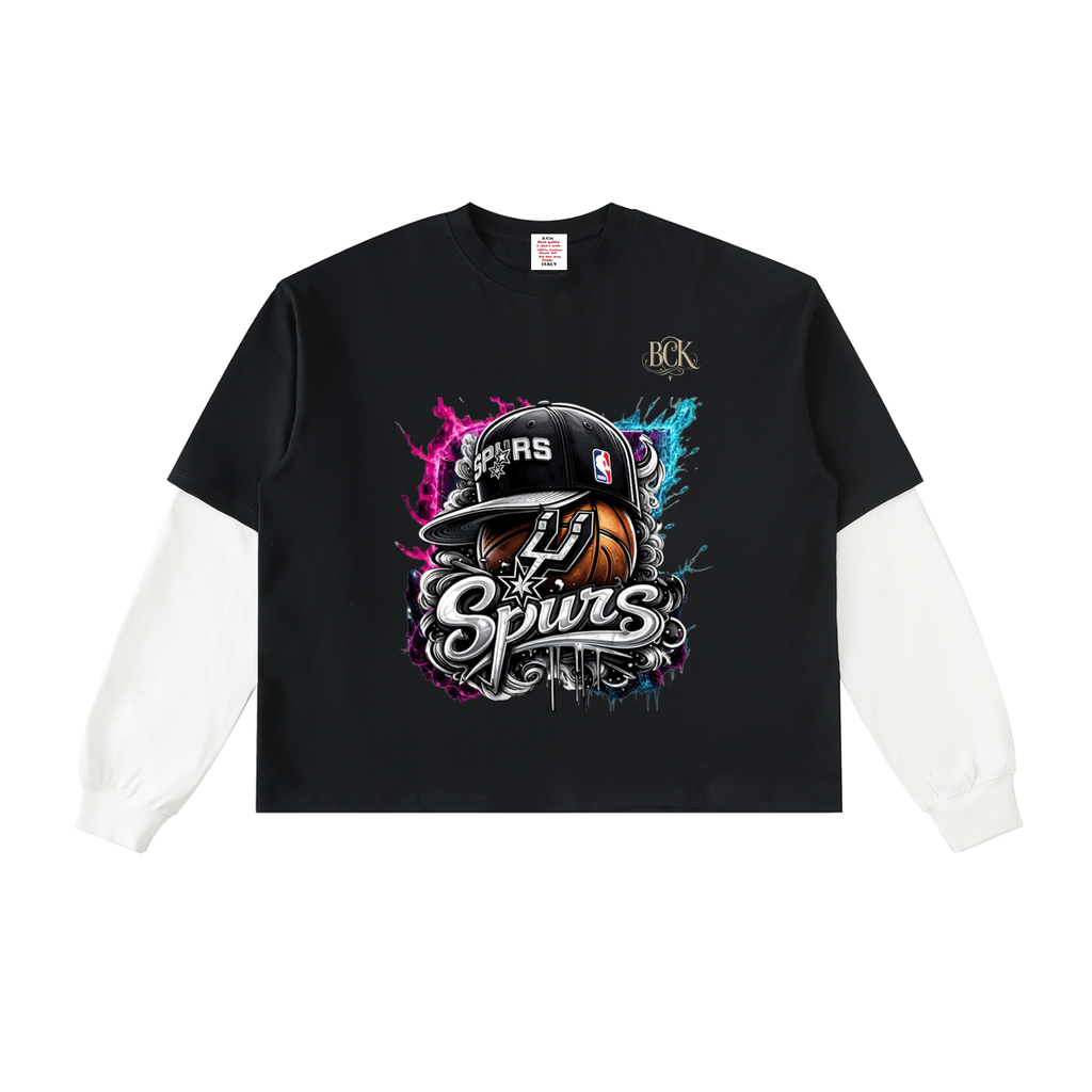Layered Contrast Sleeve Cotton T-Shirt