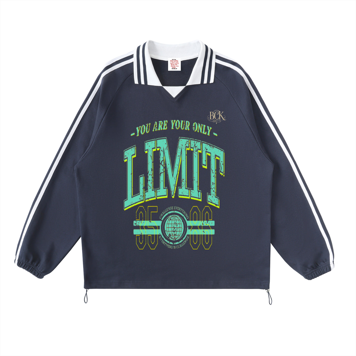 Contrast Striped Lapel Collar Sweatshirt