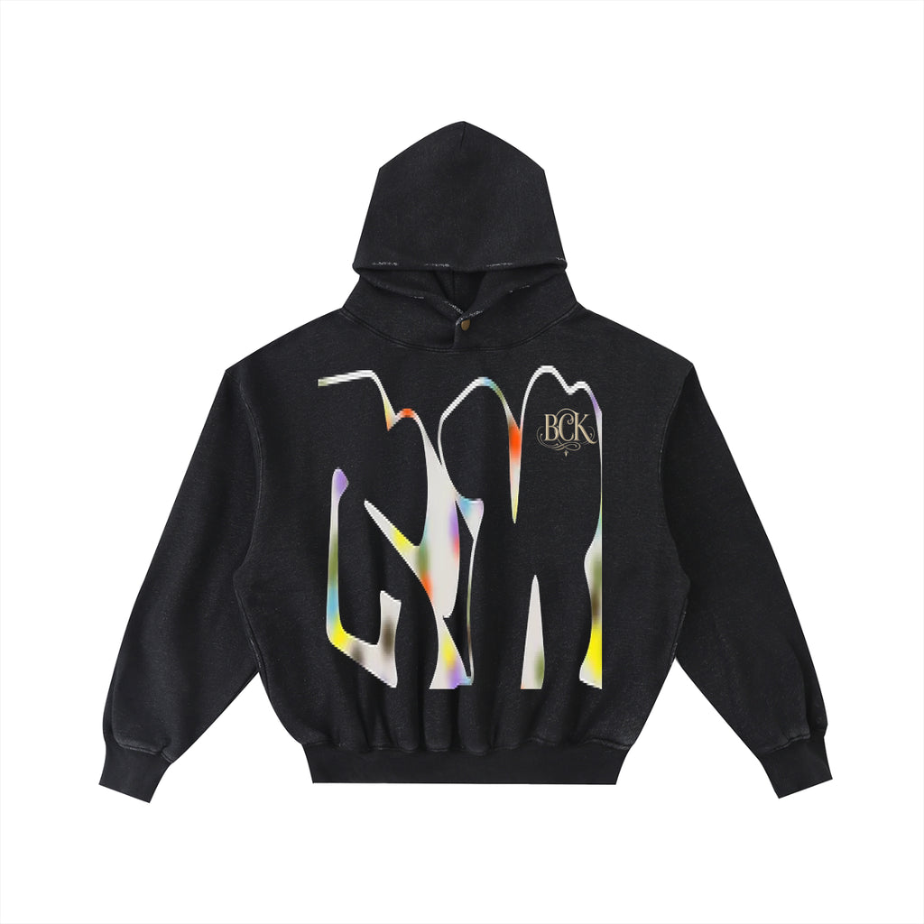 Frayed Enzyme Washed Fleece Hoodie