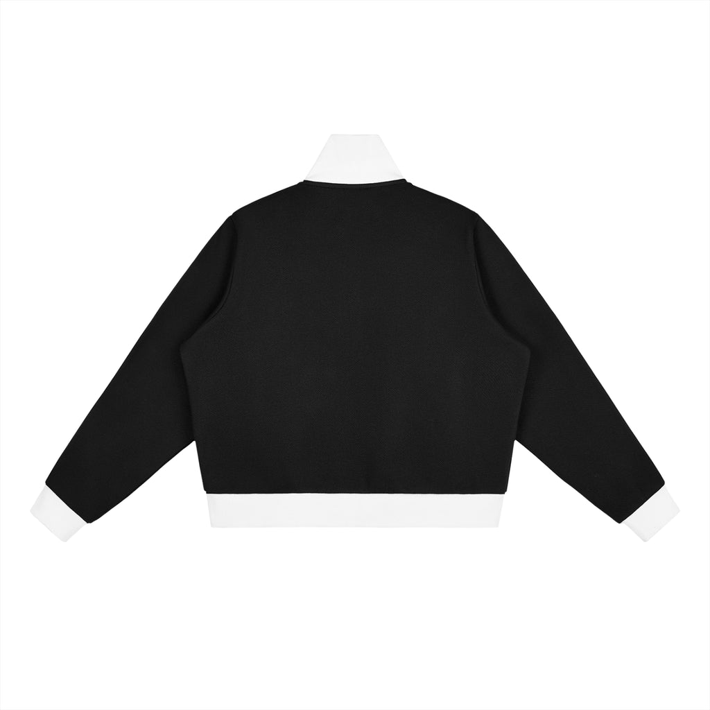 Contrast Side Stripe Fleece Cropped Track Jacket