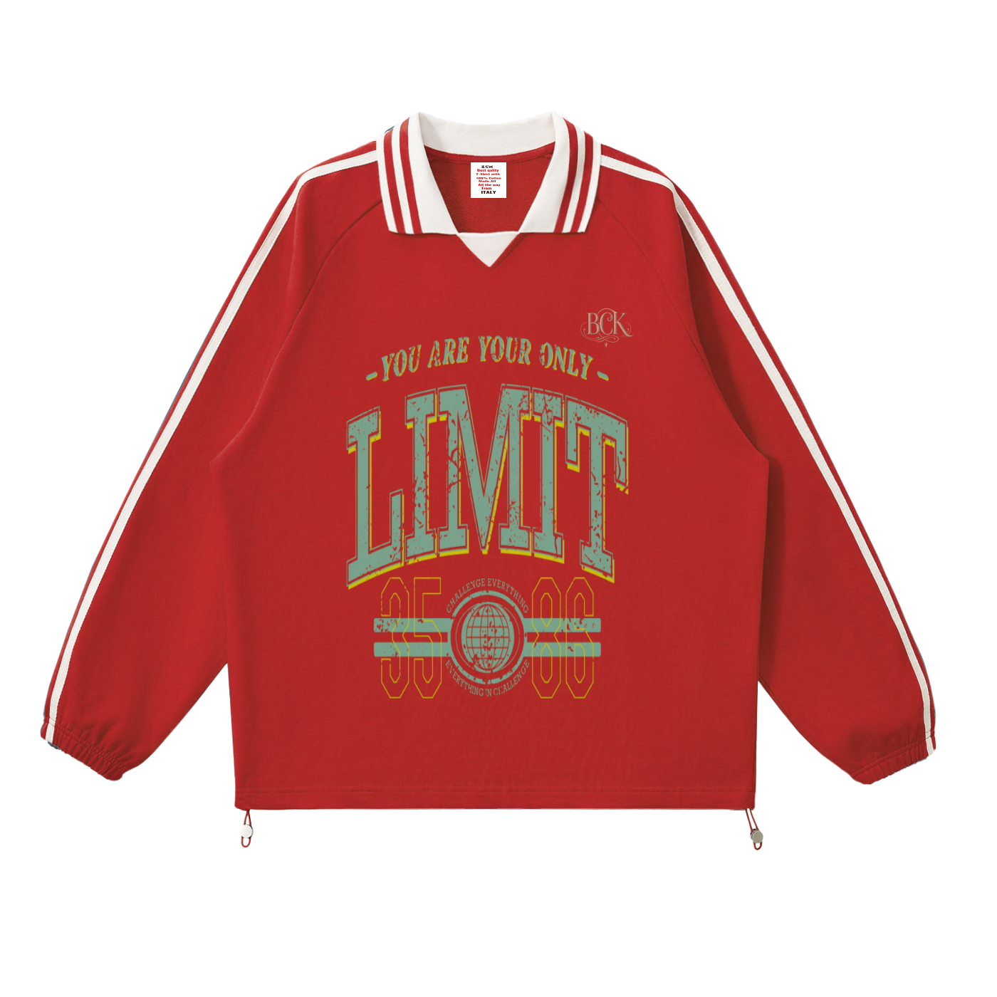 Contrast Striped Lapel Collar Sweatshirt