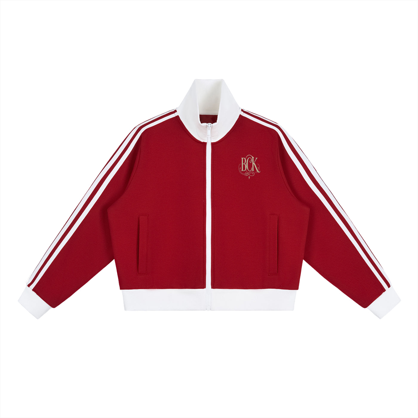 Contrast Side Stripe Fleece Cropped Track Jacket