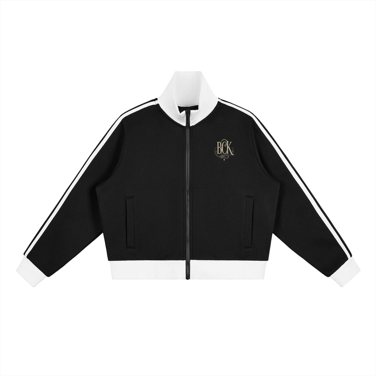 Contrast Side Stripe Fleece Cropped Track Jacket