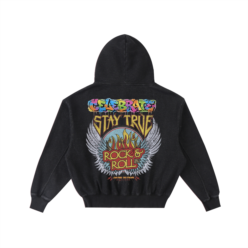 Frayed Enzyme Washed Fleece Hoodie