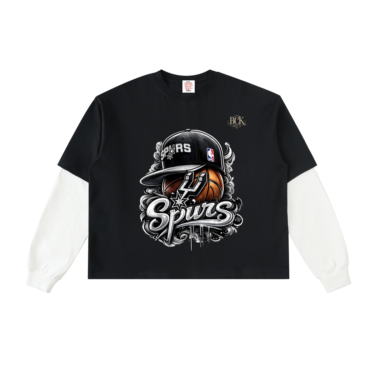 Layered Contrast Sleeve Cotton T-Shirt