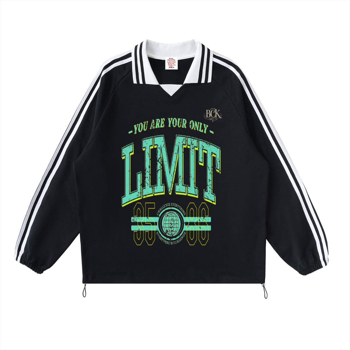 Contrast Striped Lapel Collar Sweatshirt