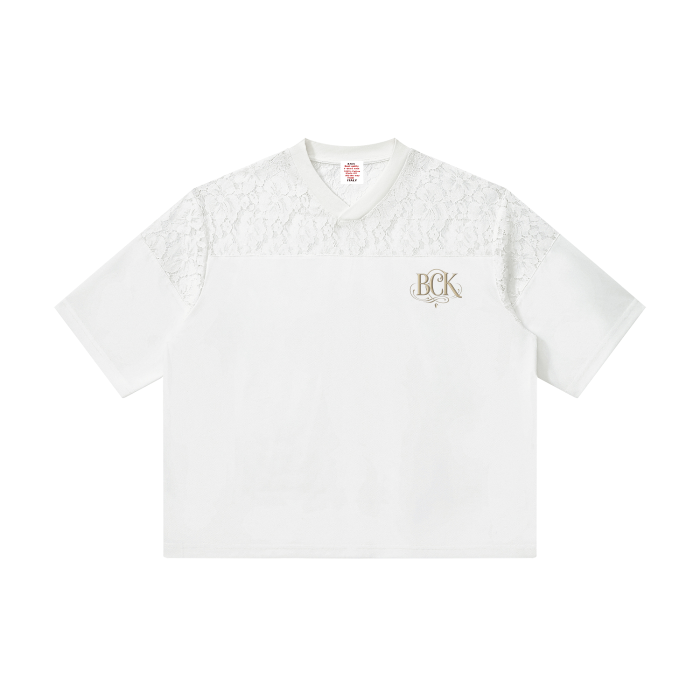 Unisex Lace Paneling V-Neck T-Shirt