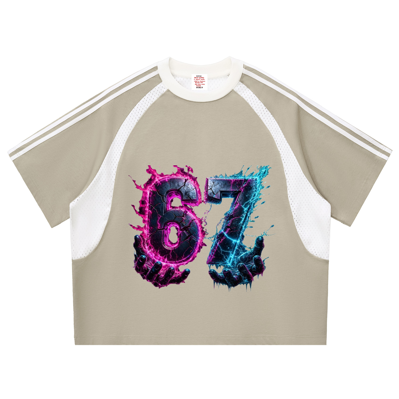 Contrast Stripes Panel Mesh T-shirt