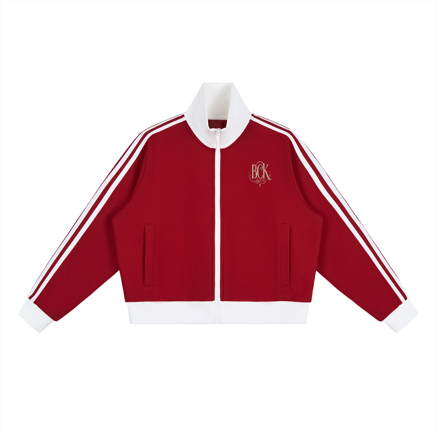 Contrast Side Stripe Fleece Cropped Track Jacket
