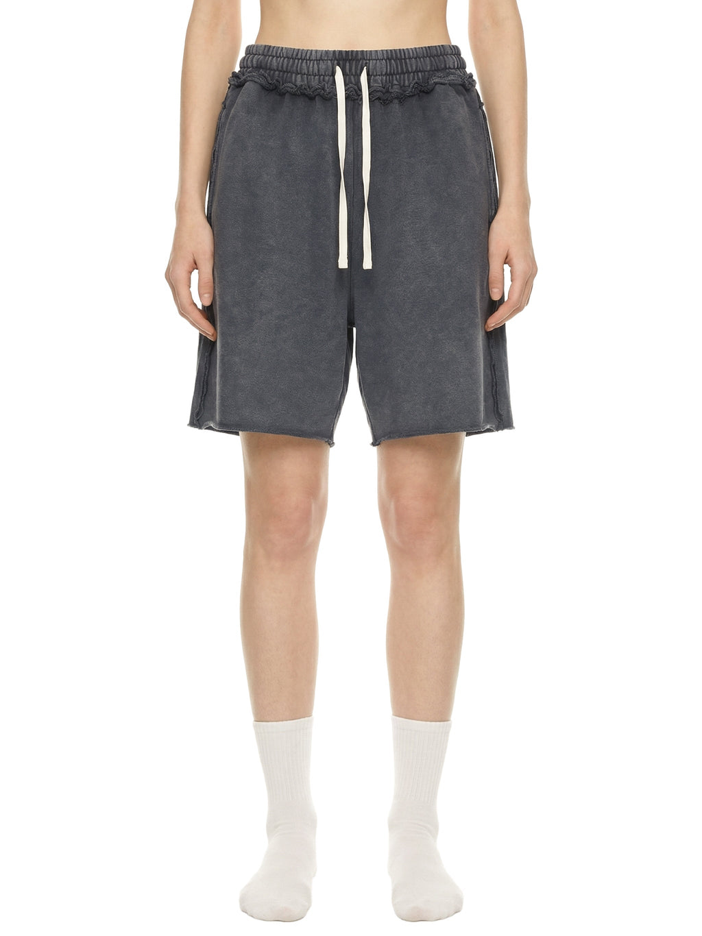 Unisex Mineral Wash Raw Edge Shorts