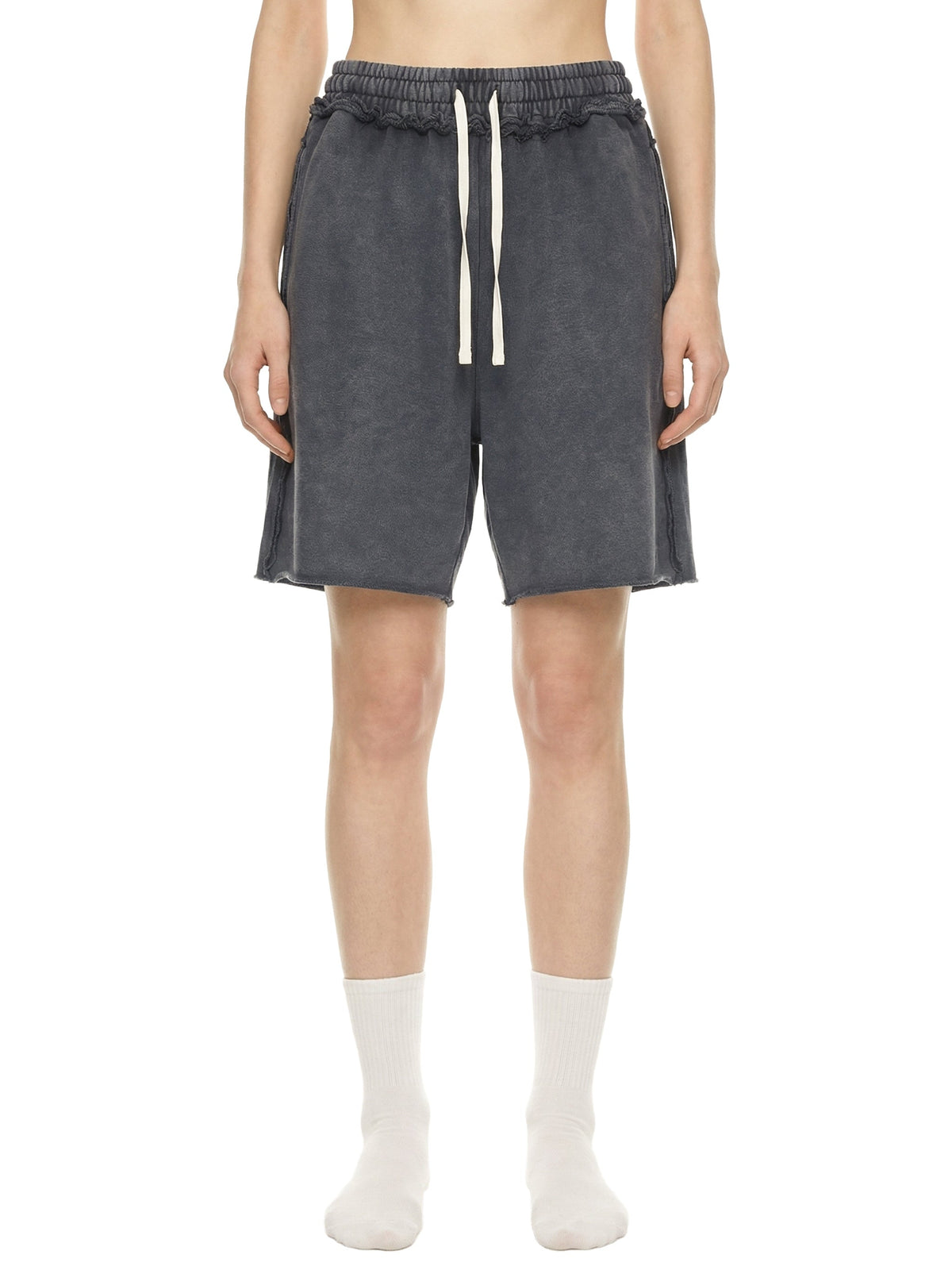 Unisex Mineral Wash Raw Edge Shorts