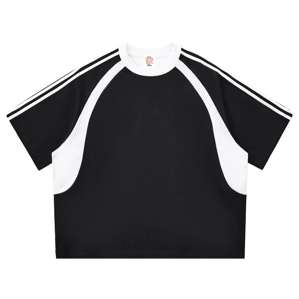 Contrast Stripes Panel Mesh T-shirt