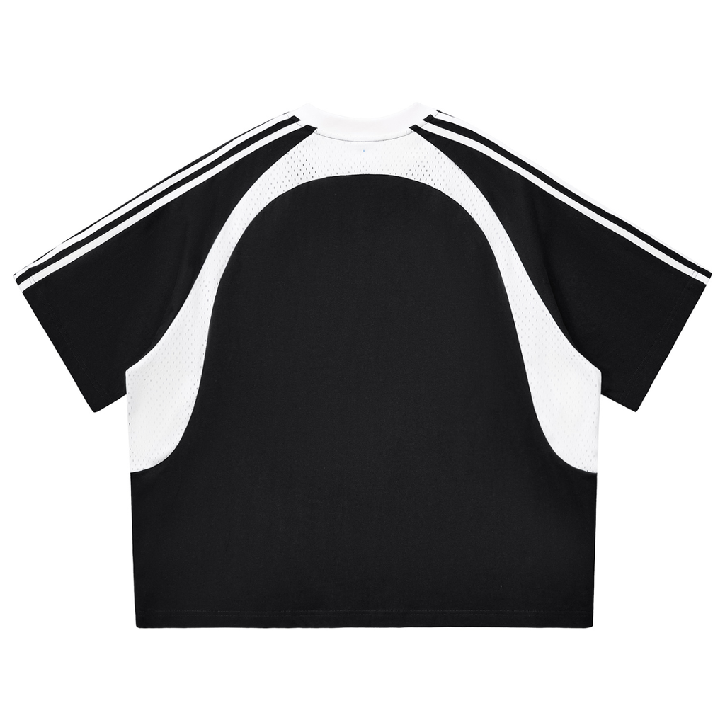 Contrast Stripes Panel Mesh T-shirt