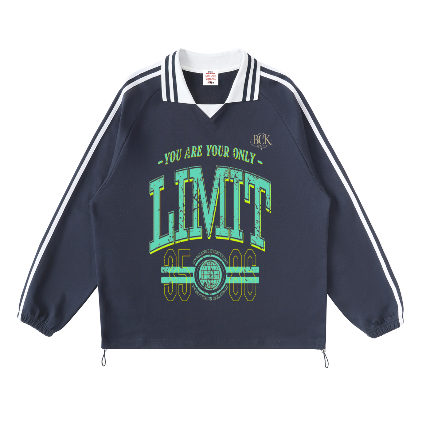 Contrast Striped Lapel Collar Sweatshirt