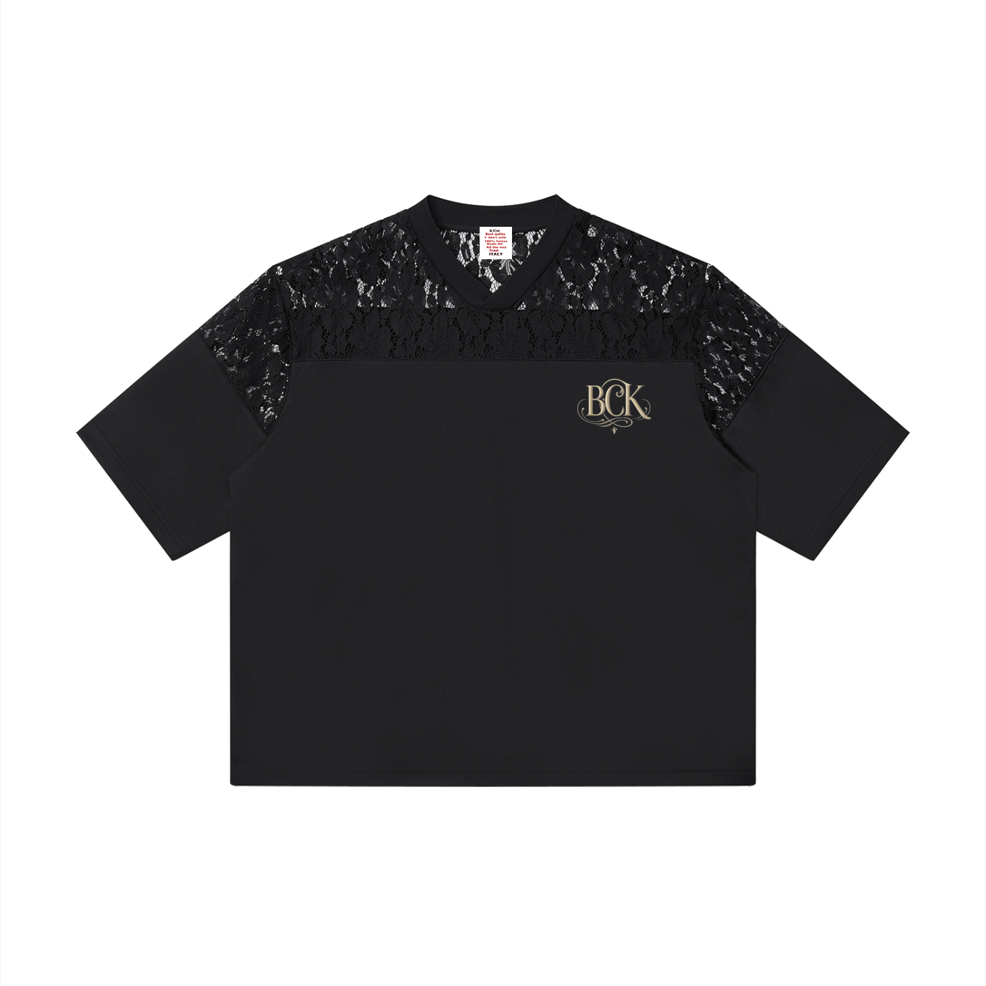 Unisex Lace Paneling V-Neck T-Shirt