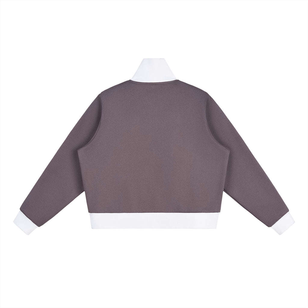 Contrast Side Stripe Fleece Cropped Track Jacket
