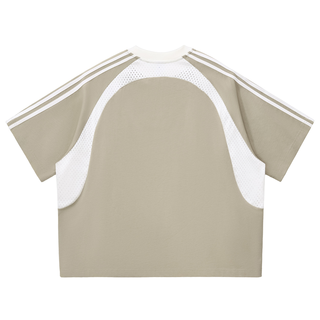 Contrast Stripes Panel Mesh T-shirt