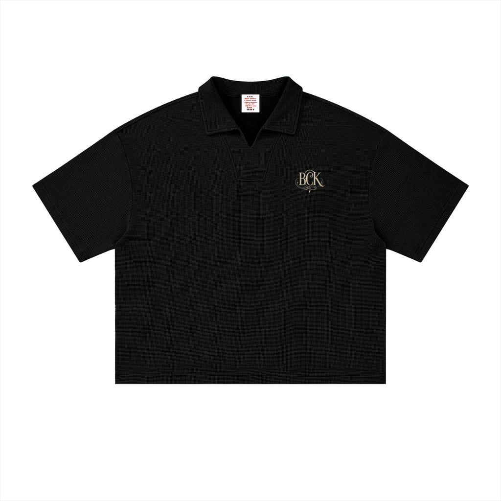 Unisex Vintage Wash Waffle Boxy Polo Shirt