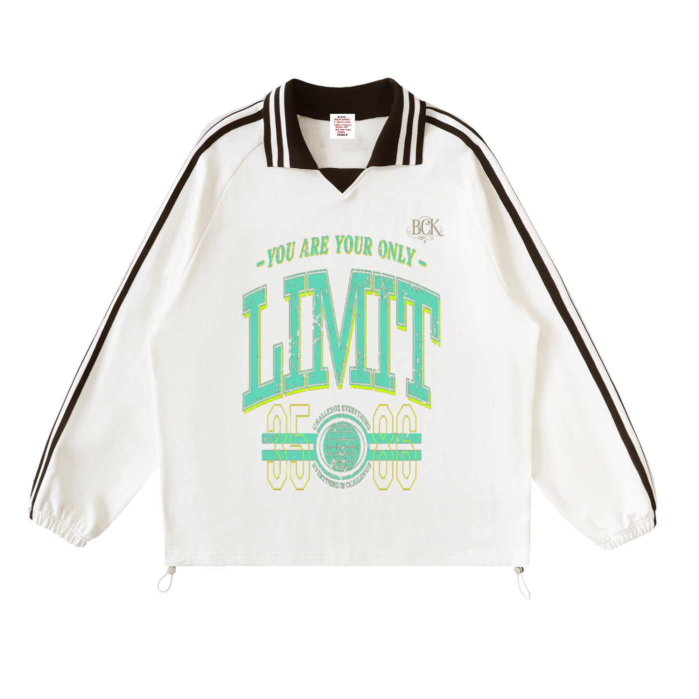Contrast Striped Lapel Collar Sweatshirt