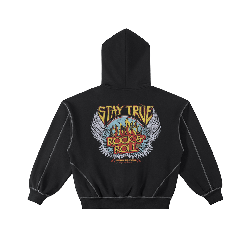 Contrast-Stitched Boxy Fleece Zip Hoodie