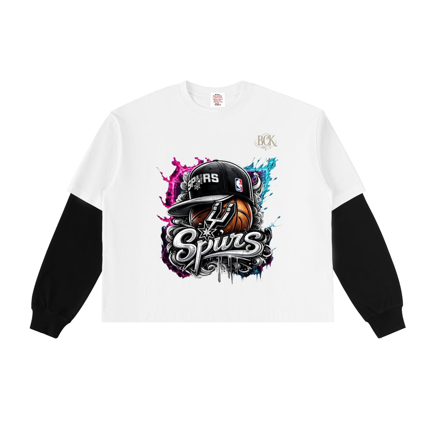 Layered Contrast Sleeve Cotton T-Shirt