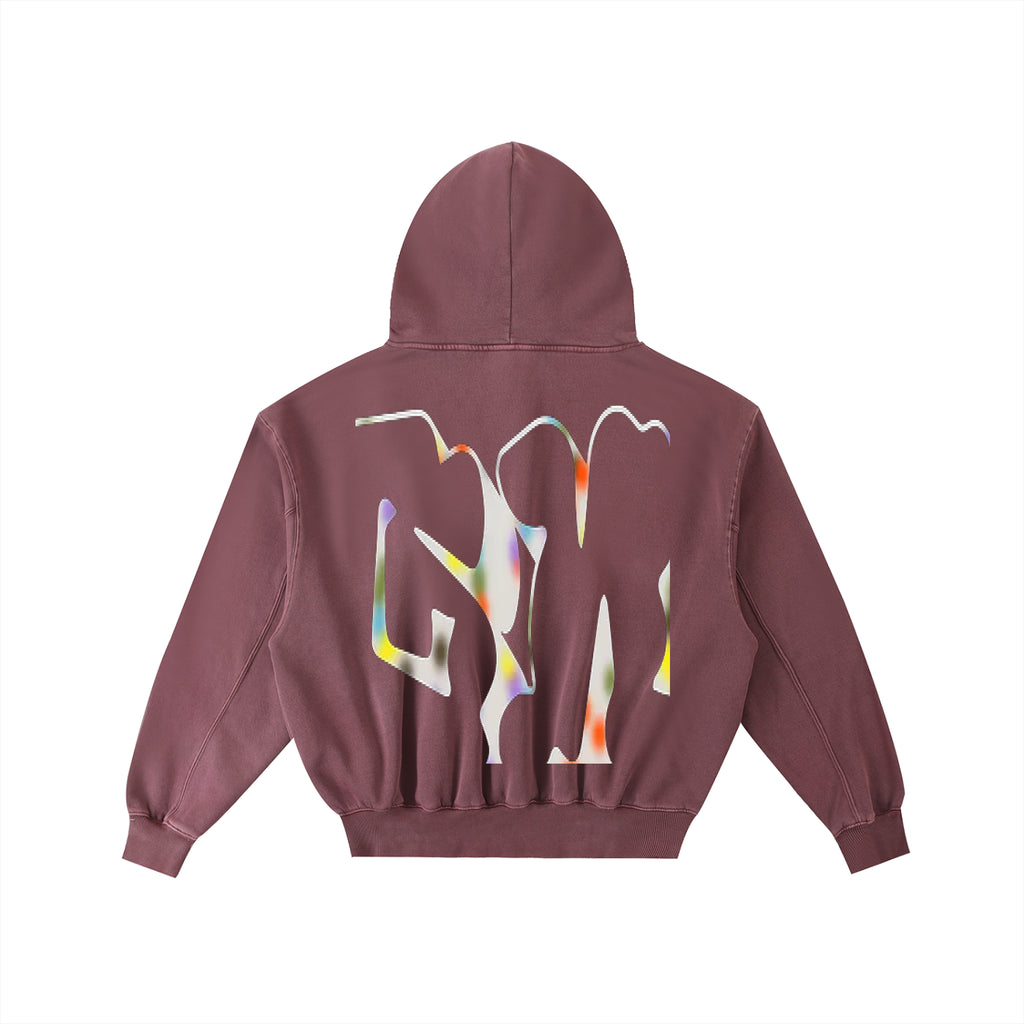 Frayed Enzyme Washed Fleece Hoodie