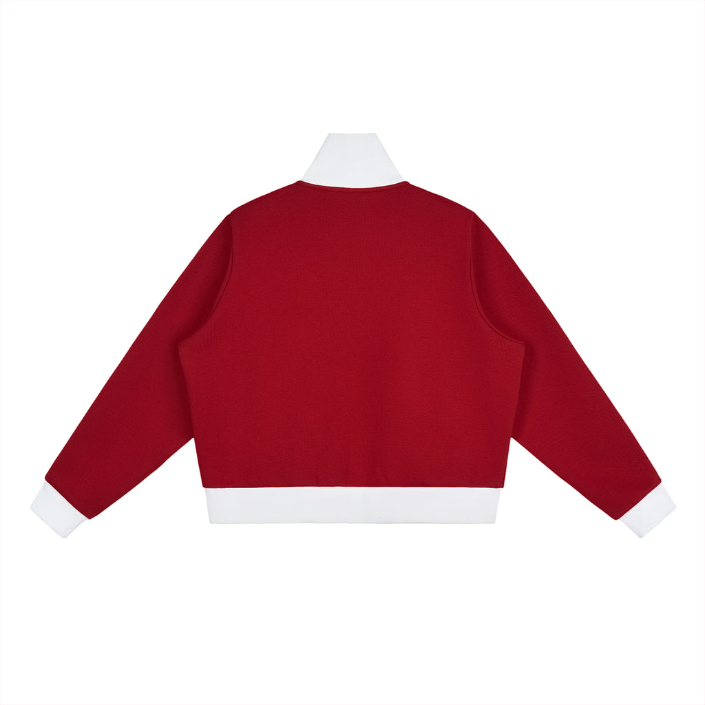 Contrast Side Stripe Fleece Cropped Track Jacket