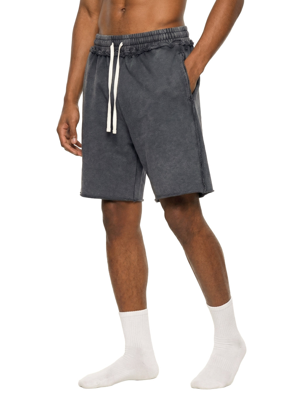 Unisex Mineral Wash Raw Edge Shorts