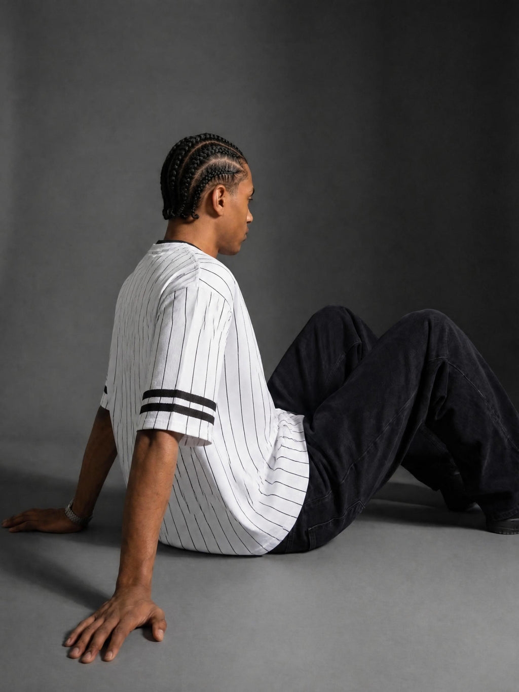 Unisex Striped Loose V-Neck T-Shirt