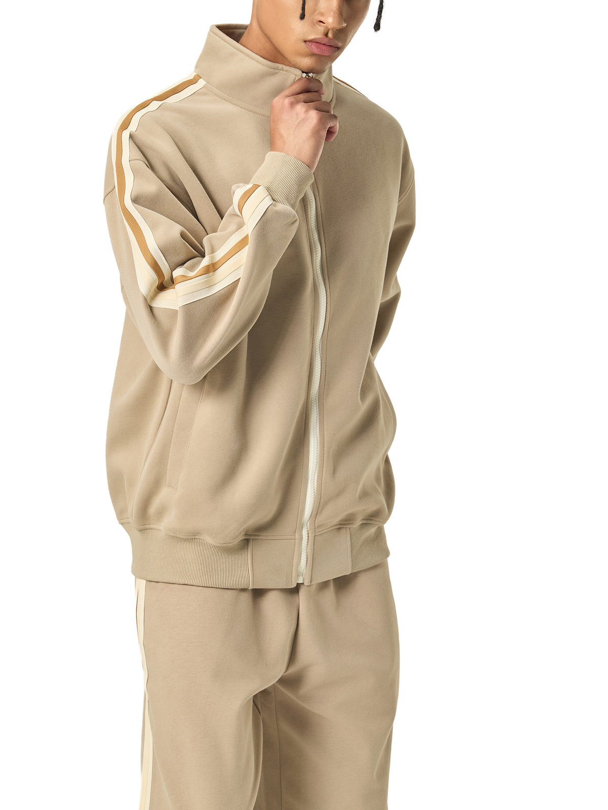 Contrast Side-Stripe Stand Collar  Jacket