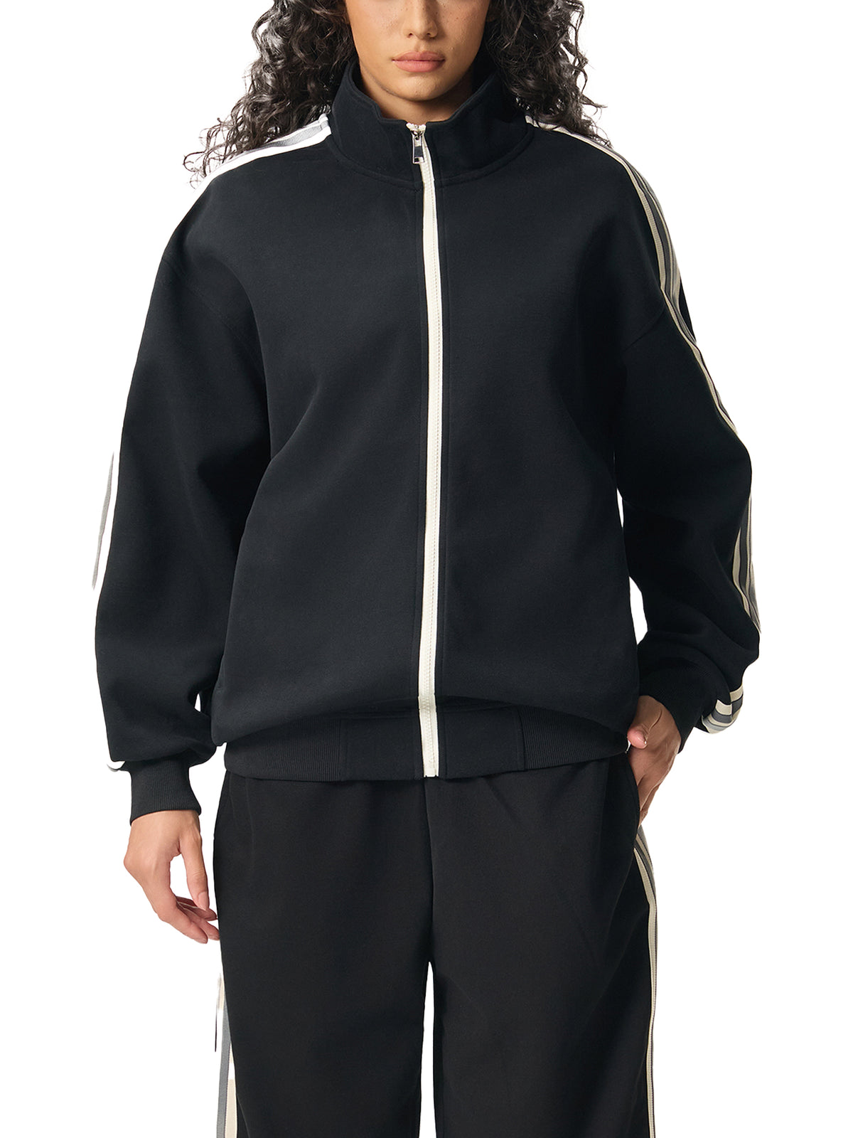 Contrast Side-Stripe Stand Collar  Jacket