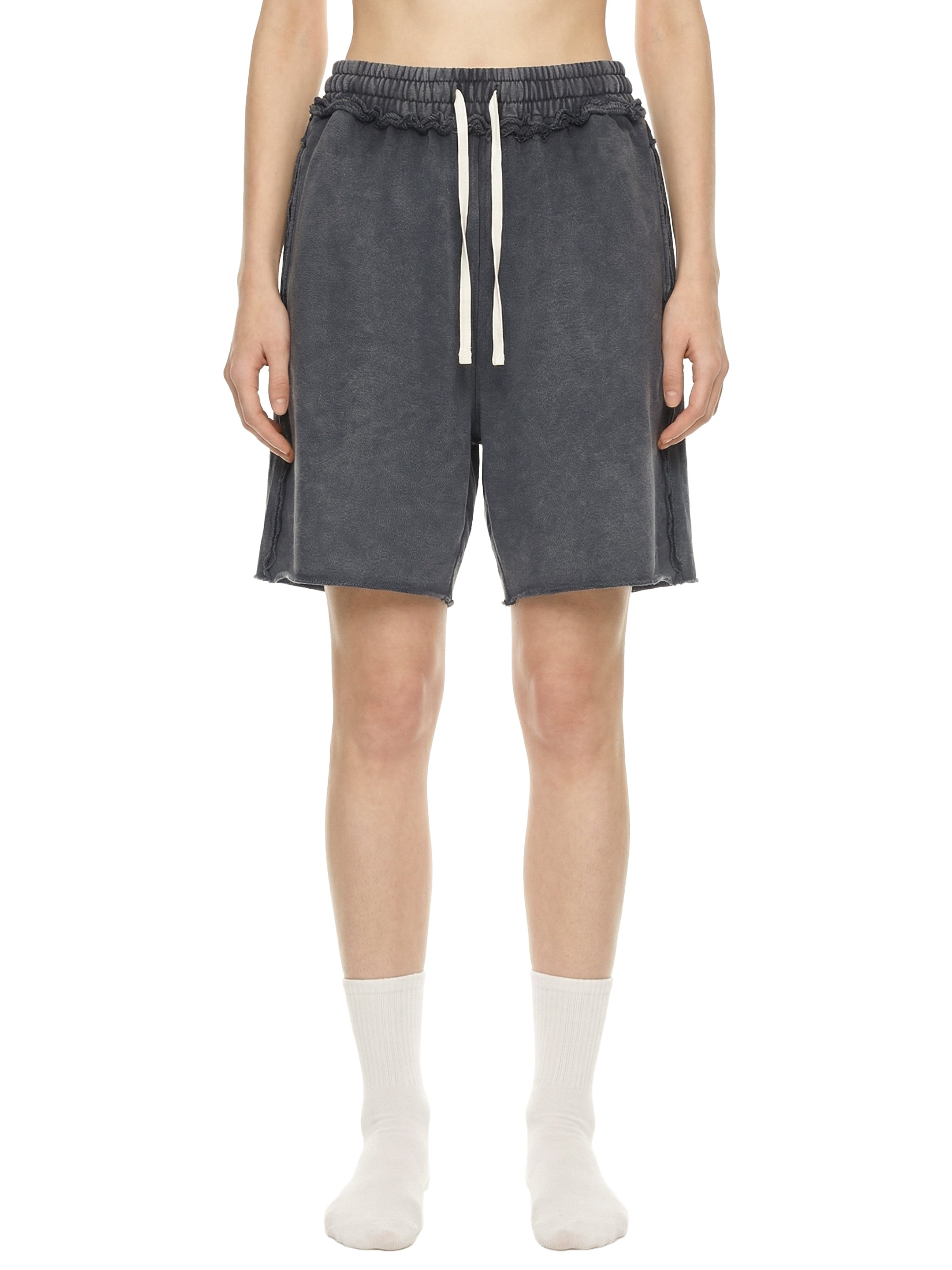 Unisex Mineral Wash Raw Edge Shorts